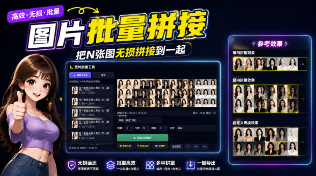 图片批量拼接，把N张图无损拼接到一起，支持横向、竖向、自定义等功能-智富思维学堂