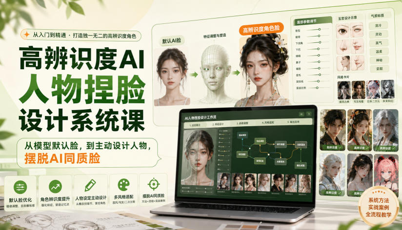 高辨识度AI人物捏脸设计系统课,从模型默认脸,到主动设计人物,摆脱AI同质脸-智富思维学堂