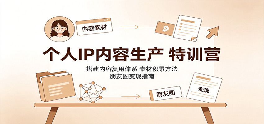 个人IP内容生产特训营：搭建内容复用体系，素材积累方法，朋友圈变现指南-智富思维学堂