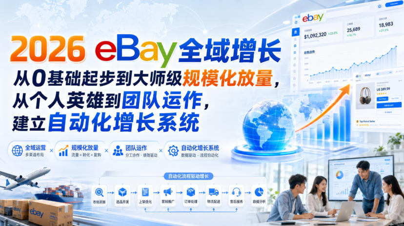 2026 eBay全域增长,从0基础起步到大师级规模化放量,从个人英雄到团队运作,建立自动化增长系统-智富思维学堂