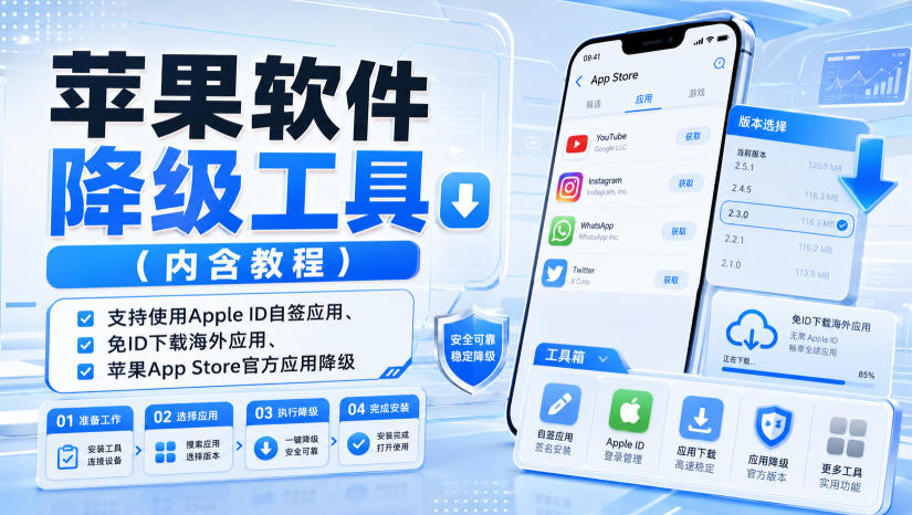 苹果软件降级工具(内含教程)，支持使用Apple ID自签应用、免ID下载海外应用、苹果App Store官方应用降级等-智富思维学堂