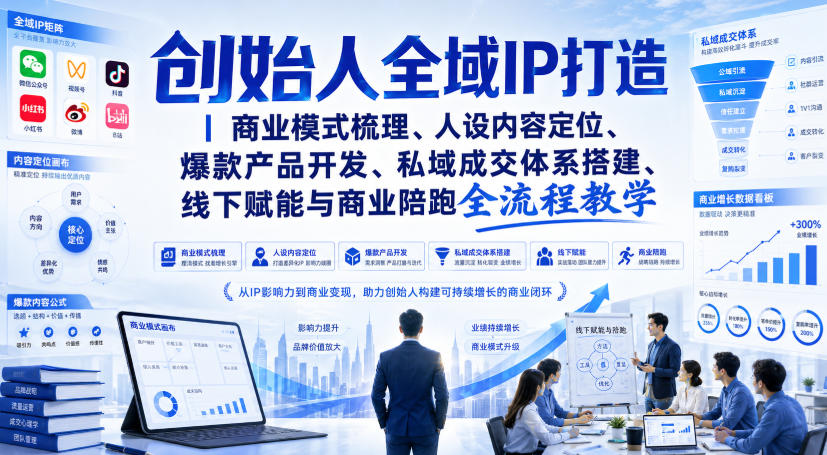 创始人全域IP打造|商业模式梳理、人设内容定位、爆款产品开发、私域成交体系搭建、线下赋能与商业陪跑全流程教学-智富思维学堂