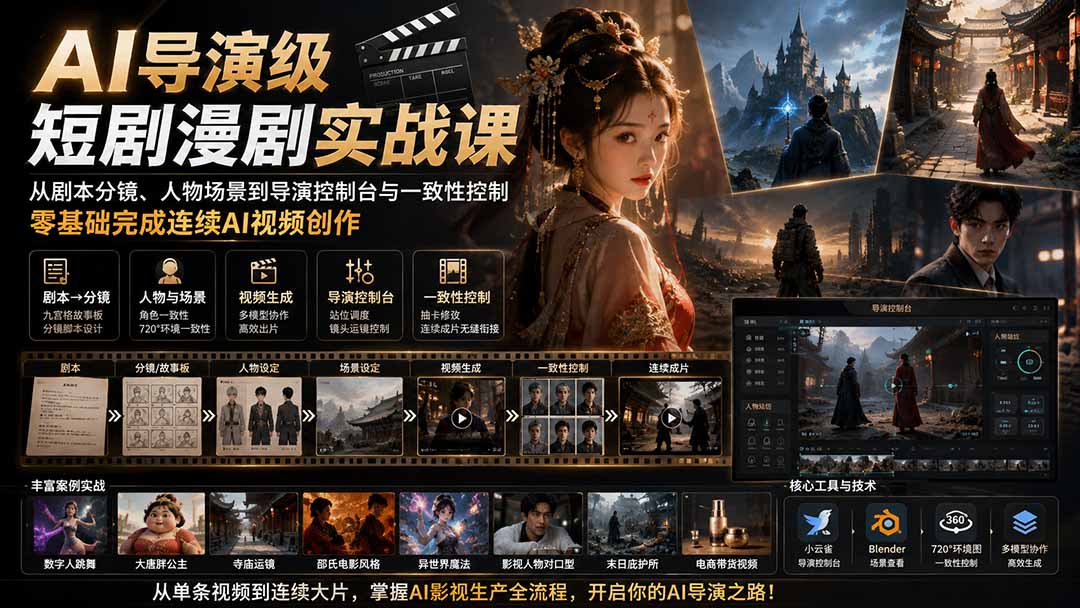 图片[2]-AI导演级短剧漫剧实战课：从剧本分镜、人物场景到导演控制台与一致性控制，零基础完成连续AI视频创作 (更新-智富思维学堂