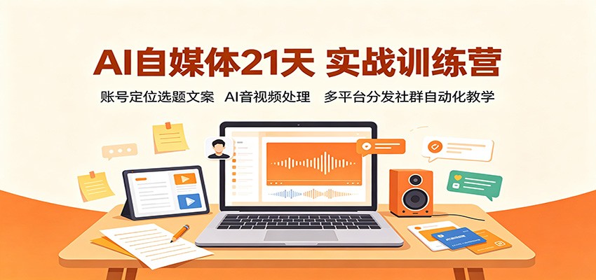 AI自媒体21天实战训练营：账号定位选题文案，AI音视频处理，多平台分发社群自动化教学-智富思维学堂