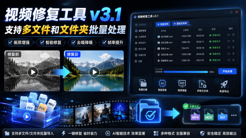 视频修复工具v3.1,支持多文件和文件夹批量处理-智富思维学堂