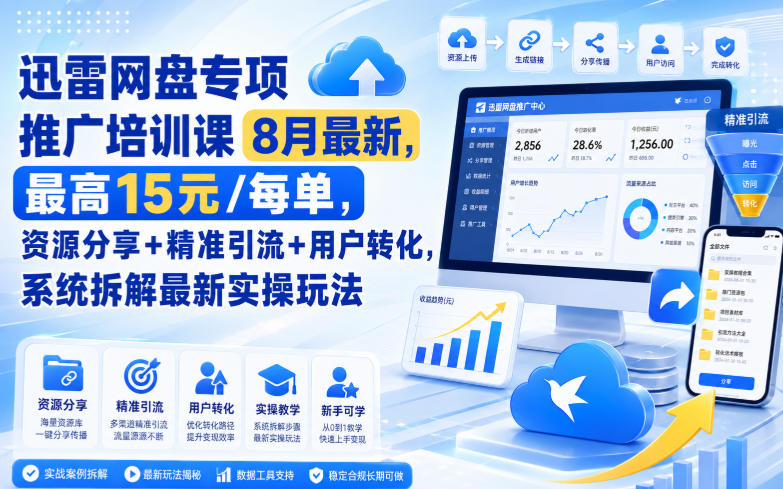迅雷网盘专项推广培训课8月最新,最高15米/每单,资源分享+精准引流+用户转化,系统拆解最新实操玩法(更新0824)-智富思维学堂