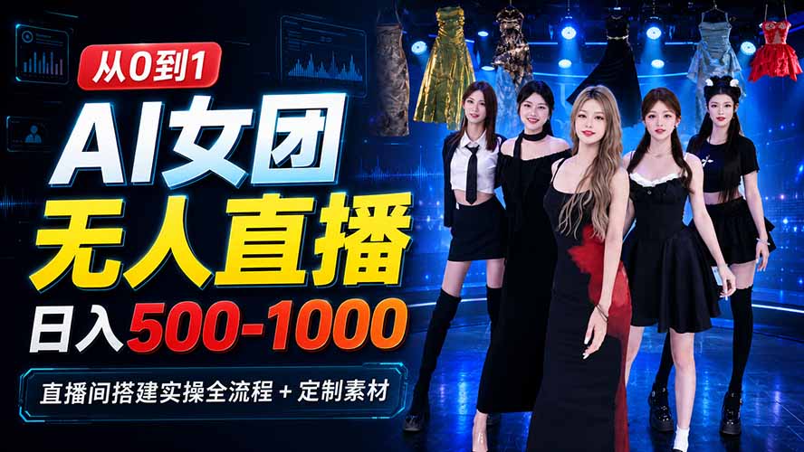 AI 女团无人直播，躺入500-1000每天，直播间搭建实操全流程+定制素材-智富思维学堂