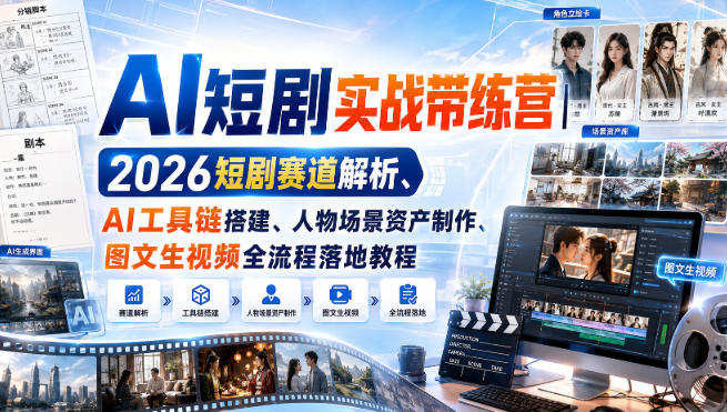 AI短剧实战带练营|2026短剧赛道解析、AI工具链搭建、人物场景资产制作、图文生视频全流程落地教程-智富思维学堂