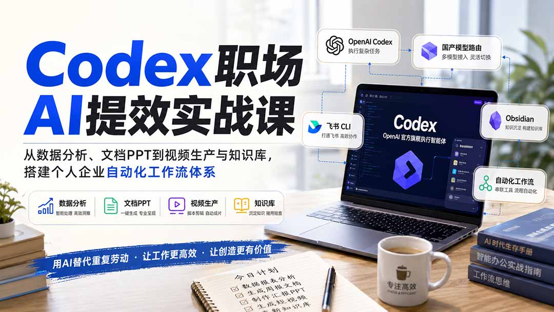 Codex职场AI提效实战课：从数据分析、文档PPT到视频生产与知识库，搭建个人企业自动化工作流体系-智富思维学堂