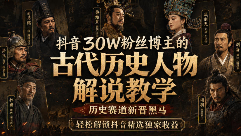 抖音30W粉丝博主的古代历史人物解说教学,历史赛道新晋黑马,轻松解锁抖音精选独家收益-智富思维学堂