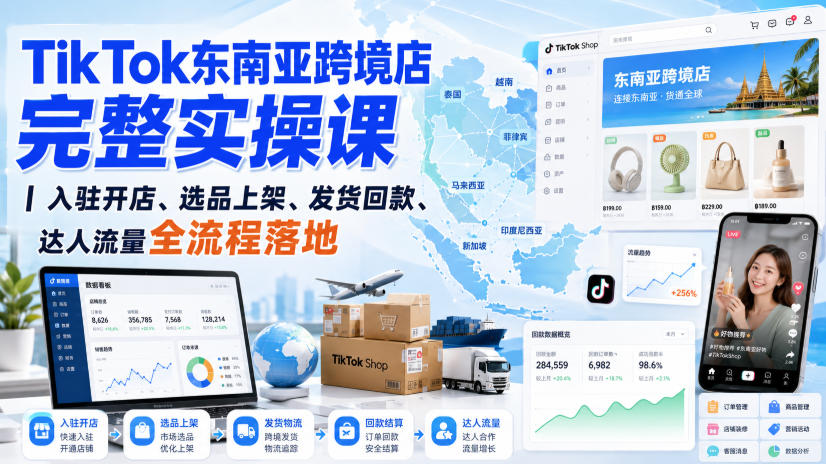 TikTok东南亚跨境店完整实操课|入驻开店、选品上架、发货回款、达人流量全流程落地-智富思维学堂