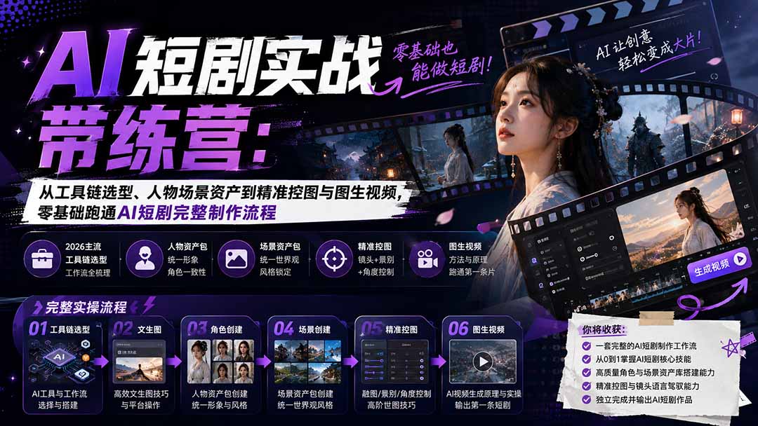 图片[2]-AI短剧实战训练营：从工具链选型、人物场景资产到精准控图与图生视频，零基础跑通AI短剧完整制作流程-智富思维学堂