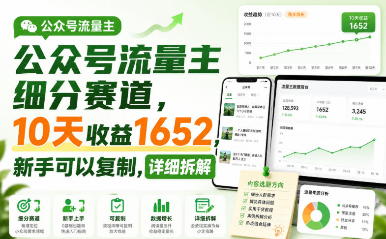 公众号流量主细分赛道,10天收益1652,新手可以复制,详细拆解-智富思维学堂