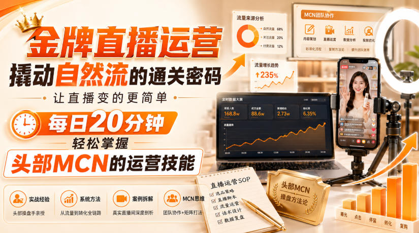 金牌直播运营撬动自然流的通关密码,让直播变的更简单,每日20分钟,轻松掌握头部MCN的运营技能-智富思维学堂