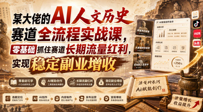 某大佬的AI人文历史赛道全流程实战课,零基础抓住赛道长期流量红利,实现稳定副业增收-智富思维学堂