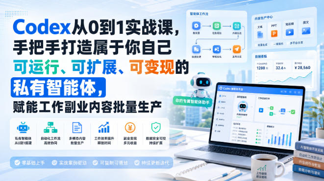 Codex从0到1实战课,手把手打造属于你自己可运行、可扩展、可变现的私有智能体,赋能工作副业内容批量生产-智富思维学堂