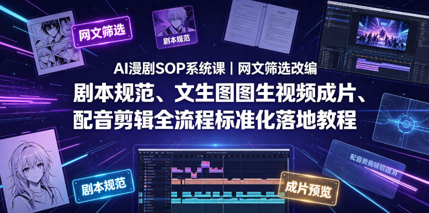 AI漫剧SOP系统课|网文筛选改编、剧本规范、文生图图生视频成片、配音剪辑全流程标准化落地教程(更新0826)-智富思维学堂