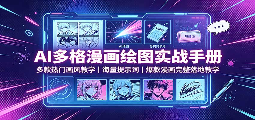 AI多格漫画绘图实战手册:多款热门画风教学,海量提示词,爆款漫画完整落地教学-智富思维学堂
