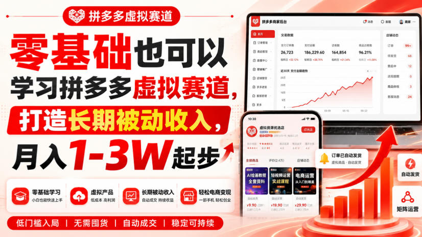 零基础也可以学习拼多多虚拟赛道,打造长期被动收入,月入1-3W起步-智富思维学堂
