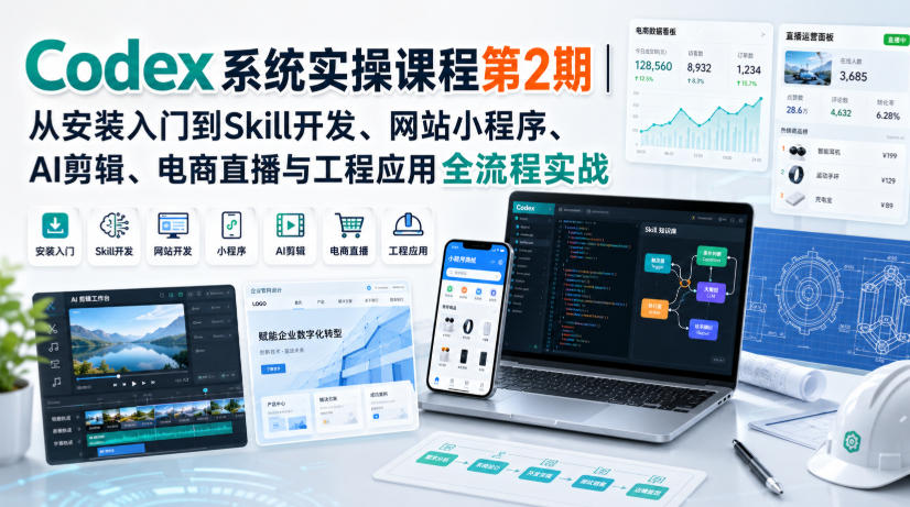 Codex系统实操课程第2期｜从安装入门到Skill开发、网站小程序、AI剪辑、电商直播与工程应用全流程实战-智富思维学堂