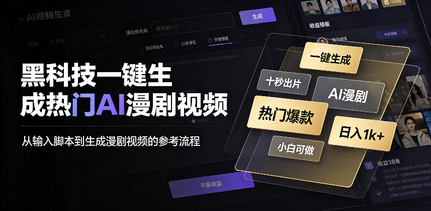 黑科技一键生成热门AI漫剧视频,十秒钟即可搞定,小白也能日入1k+【揭秘】-智富思维学堂