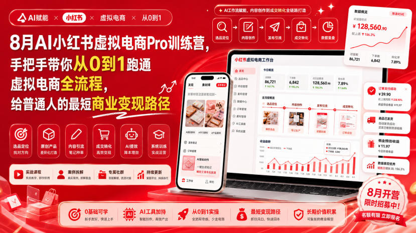 8月AI小红书虚拟电商Pro训练营,手把手带你从0到1跑通虚拟电商全流程,给普通人的最短商业变现路径(更新0827)-智富思维学堂