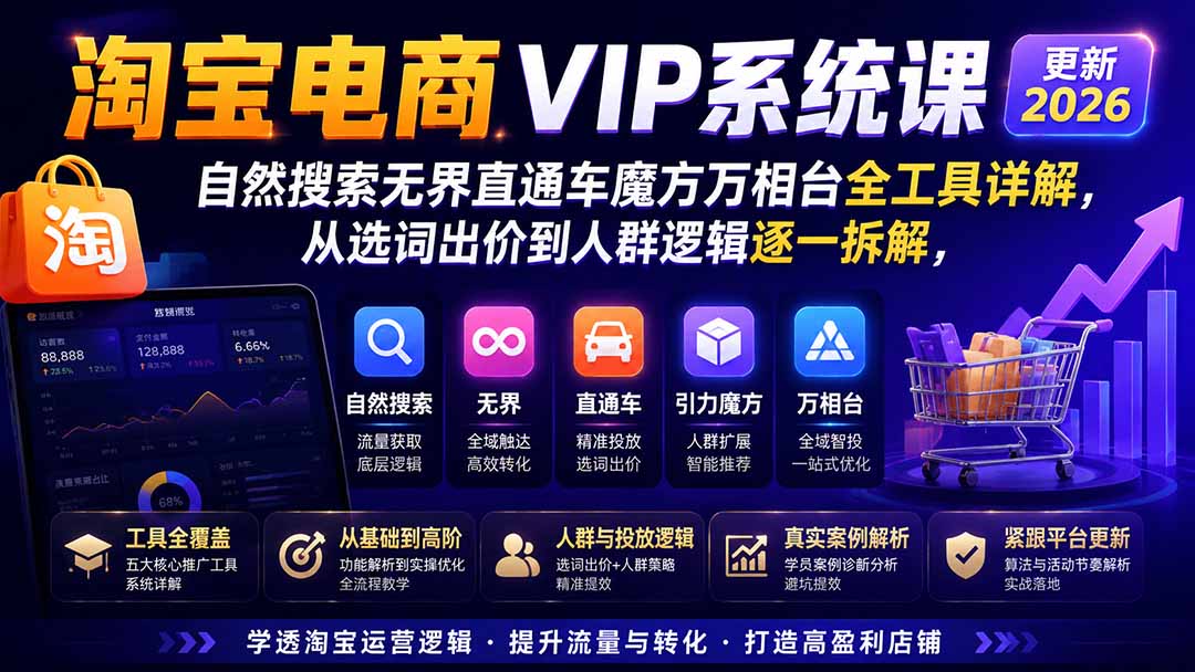 2026淘宝电商终局之战VIP课-更新:自然搜索+直通车+无界+精准人群,系统掌握测款动销与全店推广布局方法-智富思维学堂