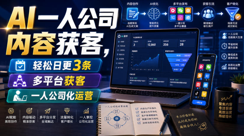 AI一人公司内容获客,轻松日更3条,多平台获客,一人公司化运营(更新0827)-智富思维学堂