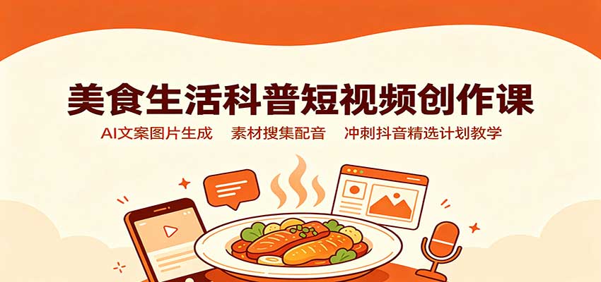 美食生活科普短视频创作课：AI文案图片生成，素材搜集配音，冲刺抖音精选计划教学-智富思维学堂