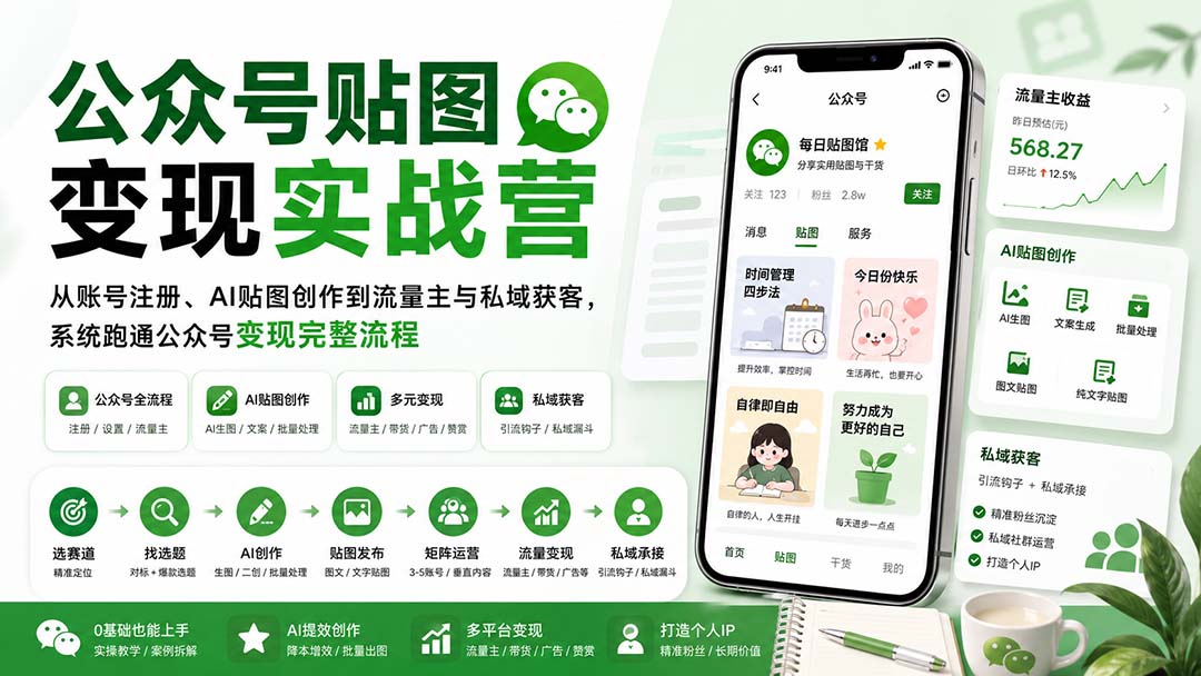 图片[2]-公众号贴图变现实战营：从账号注册、AI贴图创作到流量主与私域获客，系统跑通公众号变现完整流程-智富思维学堂