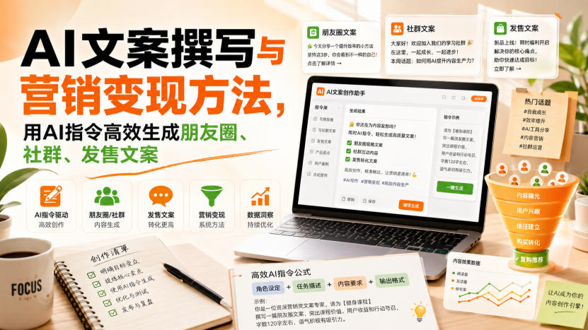 AI文案撰写与营销变现方法,用AI指令高效生成朋友圈、社群、发售文案-智富思维学堂