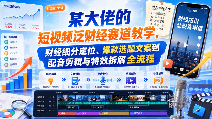 某大佬的短视频泛财经赛道教学，财经细分定位、爆款选题文案到配音剪辑与特效拆解全流程-智富思维学堂