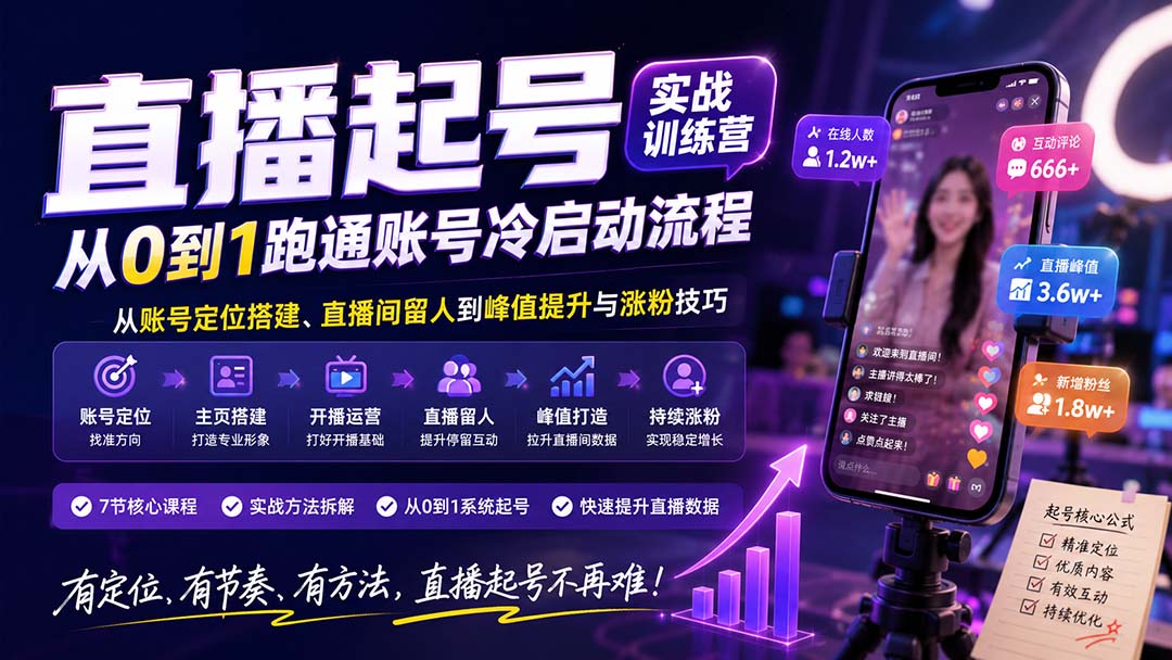 图片[2]-直播起号实战训练营：从账号定位搭建、直播间留人到峰值提升与涨粉技巧，系统跑通账号冷启动流程-智富思维学堂