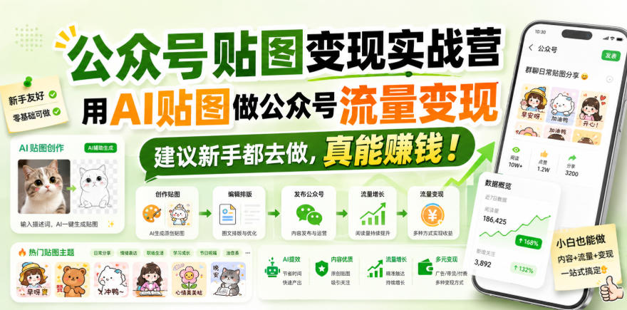 公众号贴图变现实战营，用AI贴图做公众号流量变现，建议新手都去做，真能賺钱！-智富思维学堂