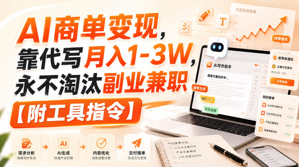 AI商单变现,靠代写月入1-3W,永不淘汰副业兼职【附工具指令】【揭秘】-智富思维学堂