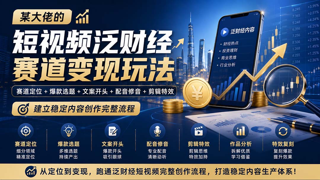 某大佬的短视频泛财经赛道变现玩法：赛道定位+爆款选题+文案开头+配音修音+剪辑特效，建立稳定内容创作完整流程-智富思维学堂