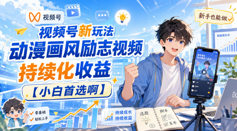 视频号新玩法动漫画风励志视频,持续化收益【小白首选啊】-智富思维学堂