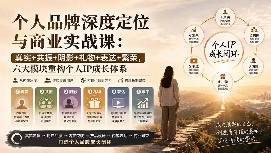 个人品牌深度定位与商业实战课：真实+共振+阴影+礼物+表达+繁荣，六大模块重构个人IP成长体系-智富思维学堂