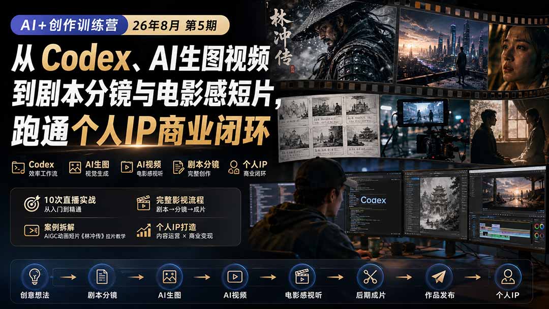 图片[2]-AI+创作训练营26年8月第5期：从Codex、AI生图视频到剧本分镜与电影感短片，跑通个人IP商业闭环-智富思维学堂