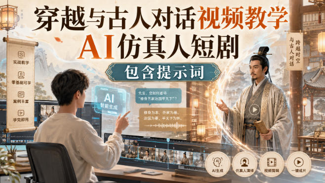 穿越与古人对话视频教学,AI仿真人短剧,包含提示词-智富思维学堂