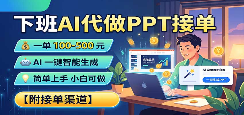 下班AI代做PPT接单，一单100-500，AI一键生成，小白也能做，附接单渠道-智富思维学堂