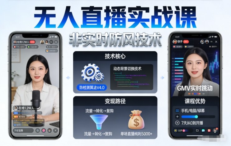 宝子哥无人直播实战课,非实时防风技术,聚焦抖音快手等平台直播带货,轻松开启直播变现之路(更新2026年08月31日)-智富思维学堂