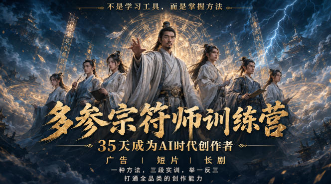 多参宗符师训练营,35天成为AI时代创作者,广告|短片|长剧,一种方法,三段实训,举一反三,打通全品类的创作能力-智富思维学堂