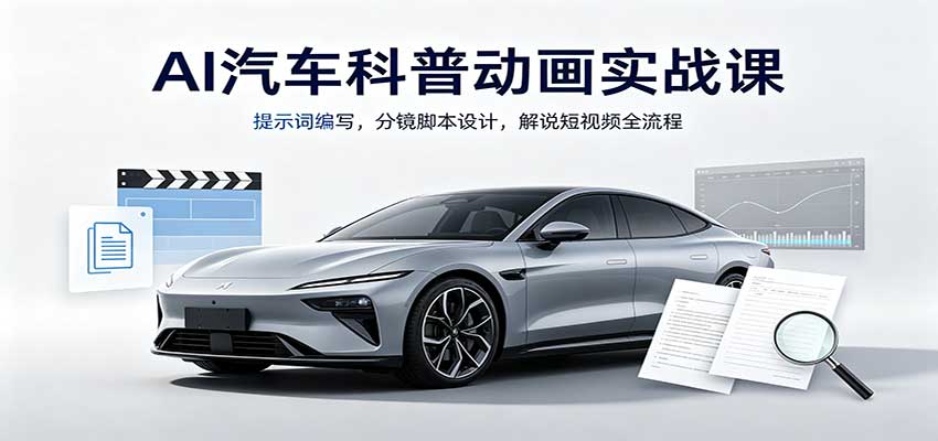 AI汽车科普动画实战课：提示词编写，分镜脚本设计，解说短视频全流程-智富思维学堂
