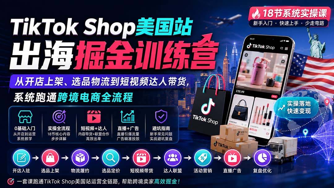 TikTok Shop美国站出海掘金训练营:从开店上架、选品物流到短视频达人带货,系统跑通跨境电商全流程-智富思维学堂
