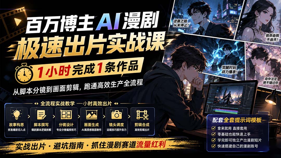百万博主AI漫剧极速出片实战课:1小时产出条作品,从脚本分镜到画面剪辑,跑通高效生产全流程-智富思维学堂