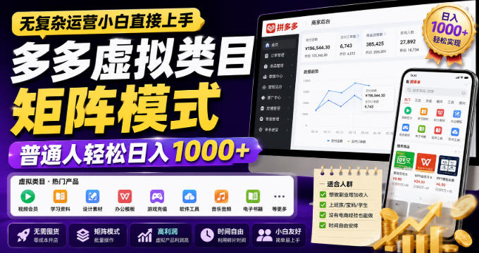 无复杂运营小白直接上手,多多虚拟类目矩阵模式,普通人轻松日入1000+【揭秘】-智富思维学堂