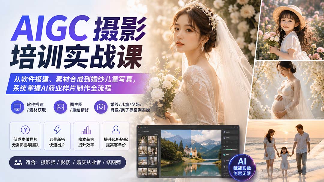 AIGC摄影培训实战课：从软件搭建、素材合成到婚纱儿童写真，系统掌握AI商业样片制作全流程-智富思维学堂