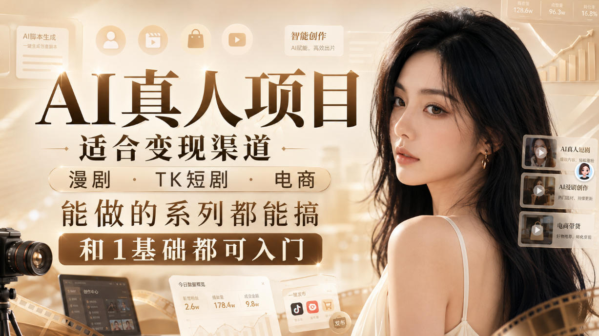 AI真人项目,适合变现渠道,漫剧,TK短剧,电商,能做的系列都能搞,0和1基础都可入门-智富思维学堂
