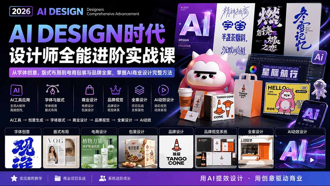 2026AI DESIGN时代设计师全能进阶实战课:从字体创意、版式布局到电商包装与品牌全案,掌握AI商业设计完整方法-智富思维学堂